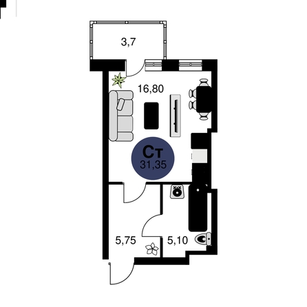 
  Продается студия, 31.35 м², ЖК Сезоны
. Фото 1.
