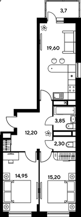 
   Продам 2-комнатную, 42.3 м², Сезоны

. Фото 1.