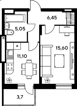 
   Продам 2-комнатную, 45.95 м², Сезоны

. Фото 1.