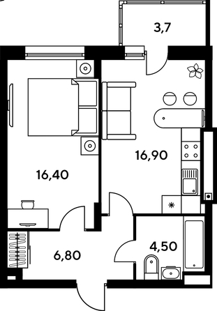 
   Продам 1-комнатную, 49.35 м², Сезоны

. Фото 1.