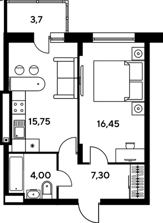 
   Продам 2-комнатную, 47.35 м², Сезоны

. Фото 1.