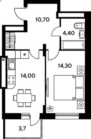 
   Продам 1-комнатную, 47.1 м², Сезоны

. Фото 1.