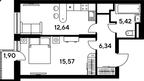 
   Продам 1-комнатную, 42.95 м², Малина Парк, дом 4

. Фото 1.