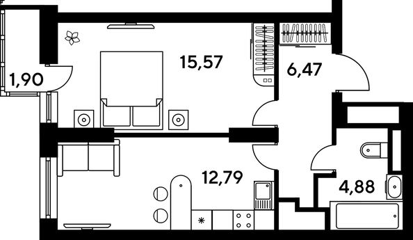 
   Продам 1-комнатную, 42.37 м², Малина Парк, дом 4

. Фото 1.