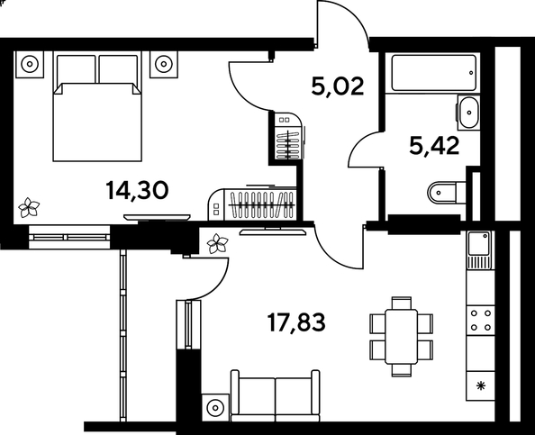 
   Продам 2-комнатную, 46.29 м², Малина Парк, дом 4

. Фото 1.