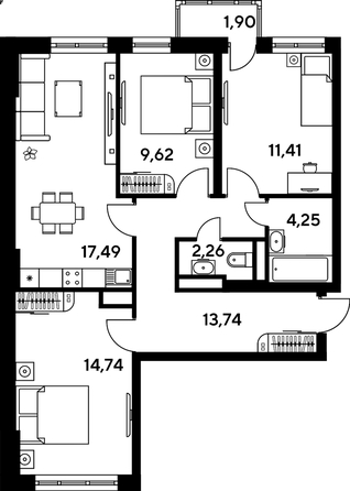 
   Продам 3-комнатную, 77.21 м², Малина Парк, дом 4

. Фото 1.