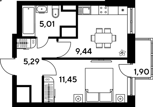 
   Продам 1-комнатную, 33.88 м², Малина Парк, дом 4

. Фото 1.