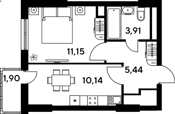 
   Продам 1-комнатную, 33.42 м², Малина Парк, дом 4

. Фото 1.