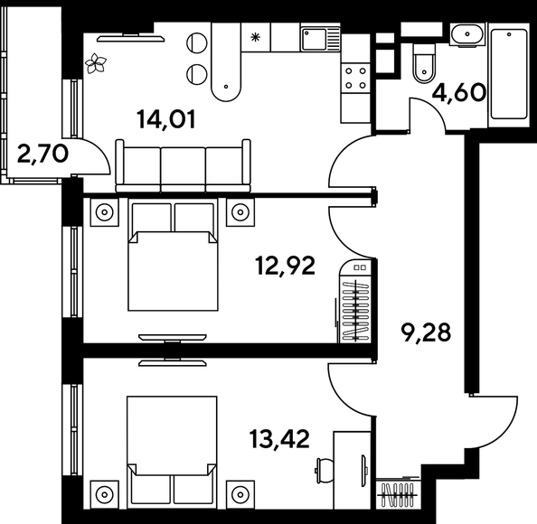 
   Продам 3-комнатную, 58.21 м², Малина Парк, дом 4

. Фото 1.