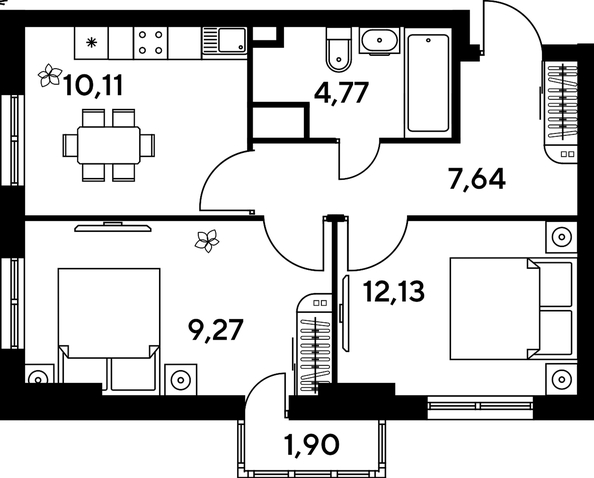 
   Продам 2-комнатную, 47.12 м², Малина Парк, дом 4

. Фото 1.