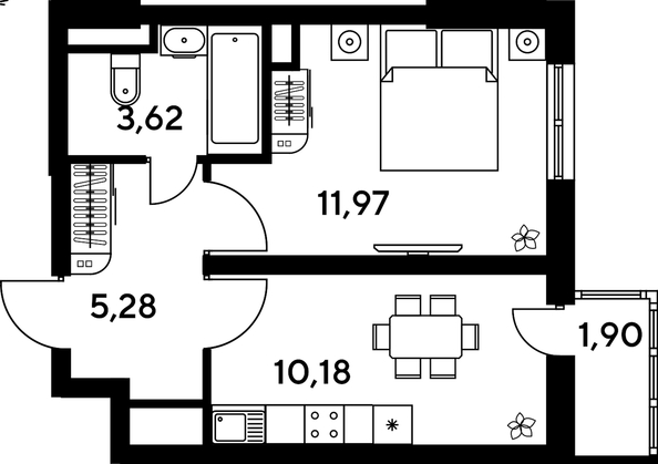 
   Продам 1-комнатную, 32.84 м², Малина Парк, дом 4

. Фото 1.