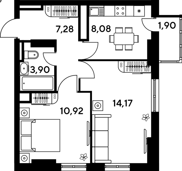 
   Продам 2-комнатную, 47.47 м², Малина Парк, дом 4

. Фото 1.