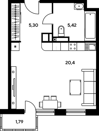 
   Продам студию, 32.8 м², Нансена ул, 109/2

. Фото 1.