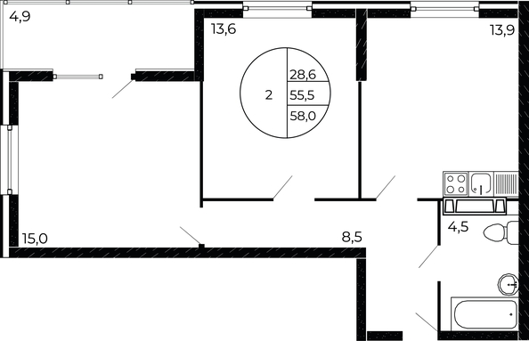 
   Продам 2-комнатную, 58 м², Флора, литера 1.2

. Фото 1.