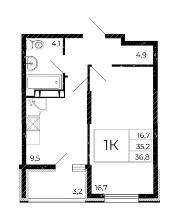 
   Продам 1-комнатную, 36.8 м², Флора, литера 3.1

. Фото 1.