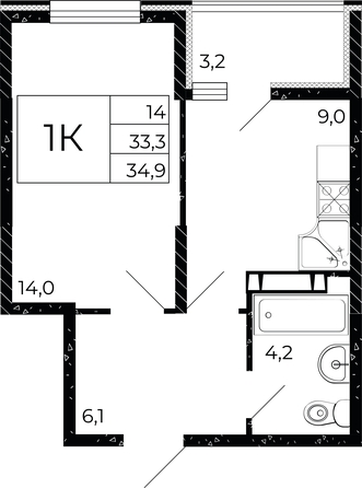 
   Продам 1-комнатную, 34.9 м², Флора, литера 3.1

. Фото 1.