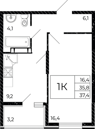 
   Продам 1-комнатную, 37.4 м², Флора, литера 3.1

. Фото 1.