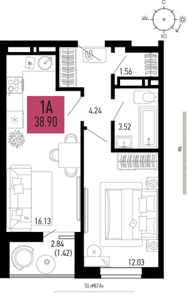 
   Продам 1-комнатную, 38.9 м², СТОЛИЦЫНО, литер 1.1

. Фото 1.