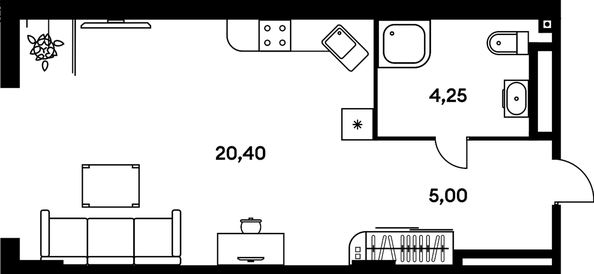 
   Продам 1-комнатную, 29.75 м², Гринсайд, 5.1-5.5

. Фото 1.