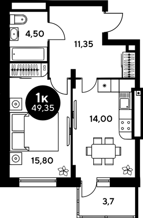 
  Продается 1-комн. квартира, 46 м², ЖК Сезоны
. Фото 1.