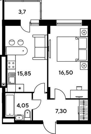 
   Продам 1-комнатную, 41.8 м², Сезоны

. Фото 1.