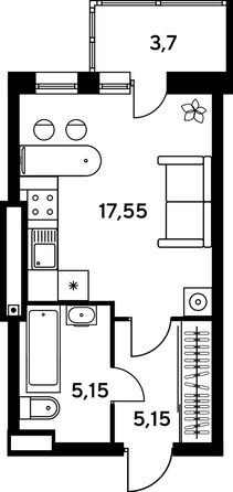 
   Продам 1-комнатную, 49.35 м², Сезоны

. Фото 1.