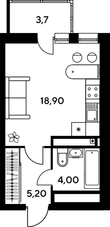 
   Продам 2-комнатную, 42.3 м², Сезоны

. Фото 1.