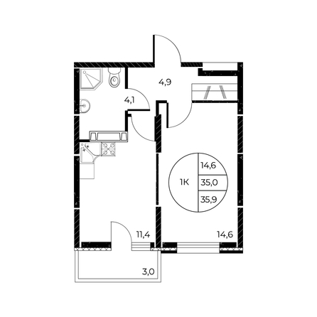 
   Продам 1-комнатную, 35.9 м², Панорама на Театральном, литера 1

. Фото 1.