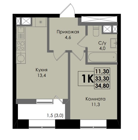 
   Продам 1-комнатную, 34.8 м², Botanika (Ботаника), дом 1

. Фото 1.