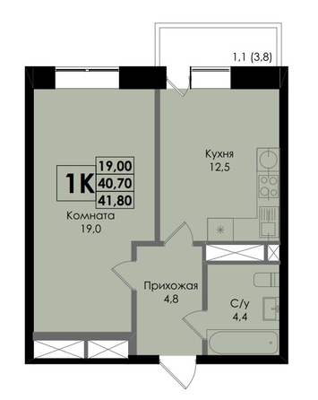 
   Продам 1-комнатную, 41.8 м², Botanika (Ботаника), дом 1

. Фото 1.