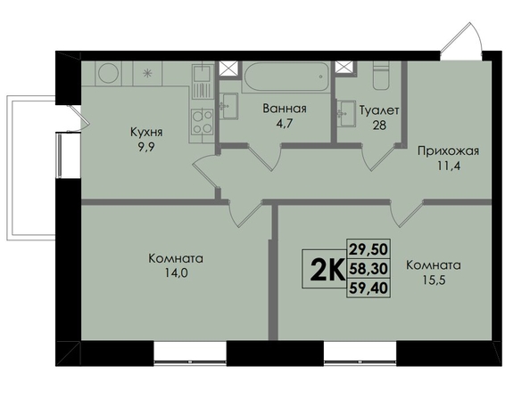 
   Продам 2-комнатную, 59.4 м², Botanika (Ботаника), дом 1

. Фото 1.