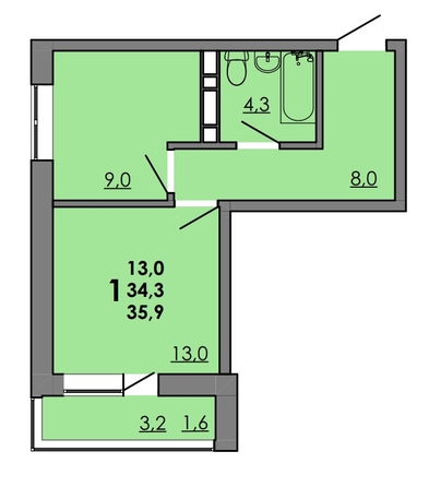 
   Продам 1-комнатную, 35.9 м², Gray (Грэй), кв-л 11-3

. Фото 1.