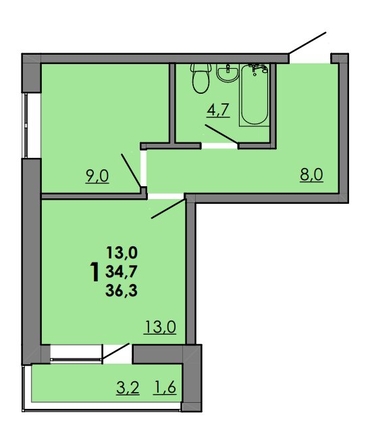 
   Продам 1-комнатную, 36.3 м², Gray (Грэй), кв-л 11-3

. Фото 1.