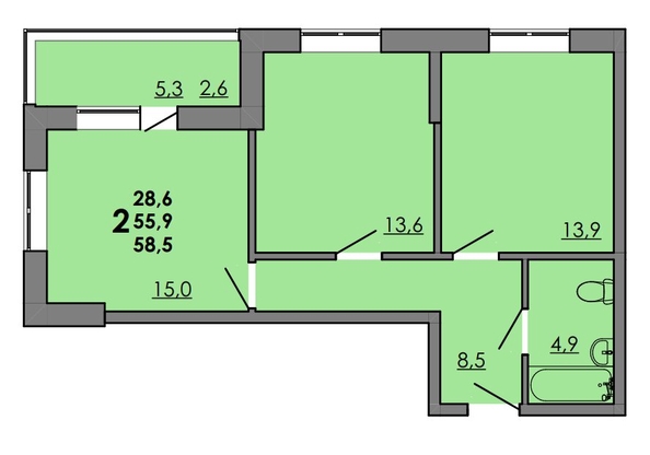 
   Продам 2-комнатную, 58.5 м², Gray (Грэй), кв-л 11-3

. Фото 1.