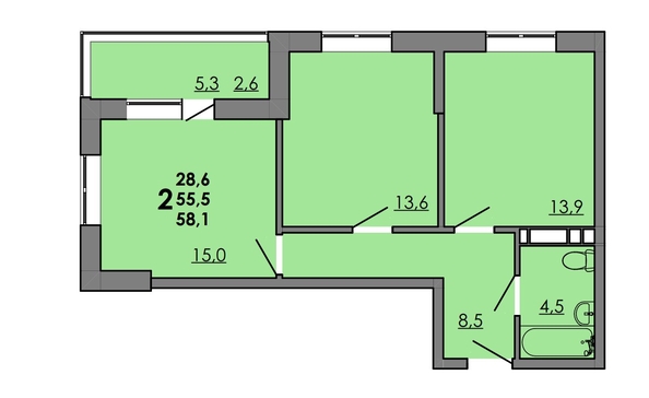 
   Продам 2-комнатную, 58.1 м², Gray (Грэй), кв-л 11-2

. Фото 1.