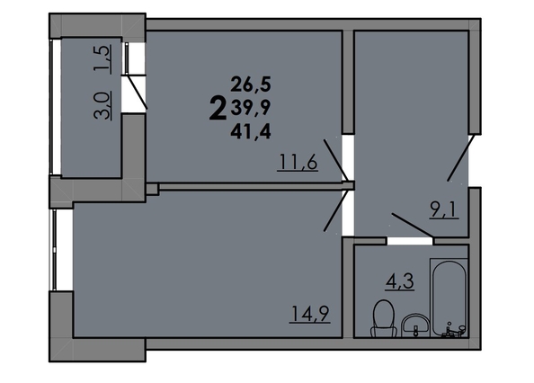 
   Продам 2-комнатную, 41.4 м², Gray (Грэй), кв-л 11-2

. Фото 1.