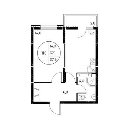 
   Продам 1-комнатную, 37.9 м², Панорама на Театральном, литера 1

. Фото 1.