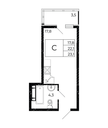 
   Продам студию, 23.1 м², Флора, литера 2.1

. Фото 1.