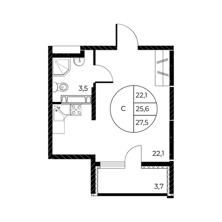 
   Продам студию, 27.5 м², Панорама на Театральном, литера 1

. Фото 1.