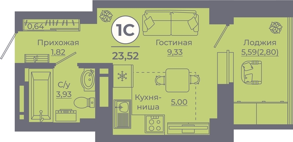 
   Продам студию, 23.87 м², Сокольники, литера 6

. Фото 1.