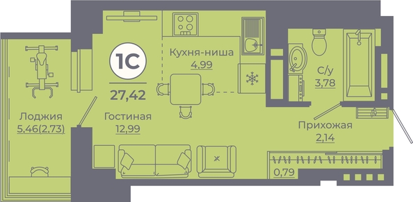 
   Продам студию, 27.16 м², Сокольники, литера 6

. Фото 1.