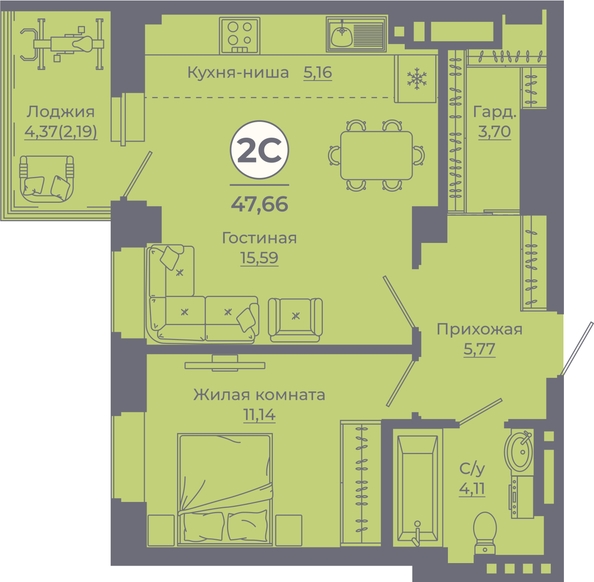 
   Продам 2-комнатную, 47.36 м², Сокольники, литера 6

. Фото 1.