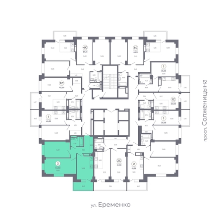 
   Продам 2-комнатную, 64.77 м², Сокольники, литера 7

. Фото 2.