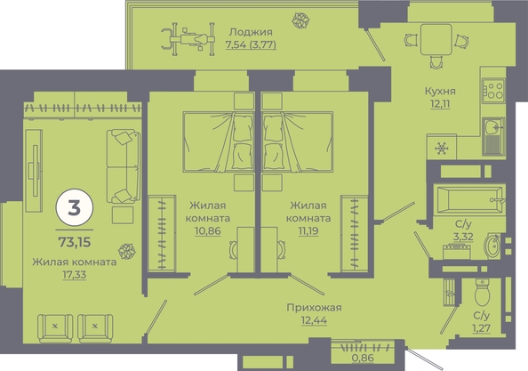 
   Продам 3-комнатную, 72.95 м², Сокольники, литера 6

. Фото 1.