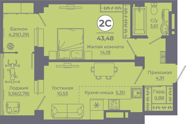 
   Продам 2-комнатную, 43.07 м², Сокольники, литера 6

. Фото 1.