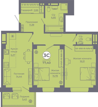 
  Продается 3-комн. квартира, 77.19 м², ЖК Сокольники, литера 8
. Фото 1.