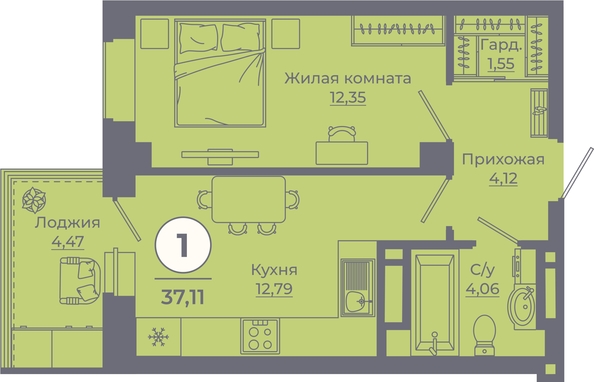 
   Продам 1-комнатную, 36.85 м², Сокольники, литера 8

. Фото 2.