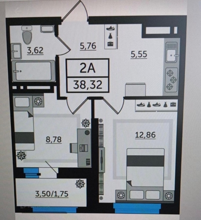 
   Продам 2-комнатную, 38.32 м², Михаила Нагибина пр-кт, 40

. Фото 1.