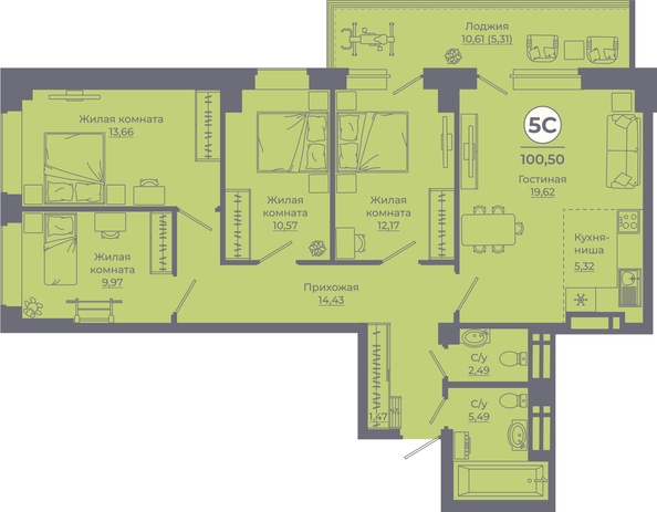 
   Продам 5-комнатную, 100.5 м², Сокольники, литера 10

. Фото 2.