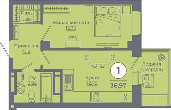 
   Продам 1-комнатную, 36.97 м², Сокольники, литера 10

. Фото 2.